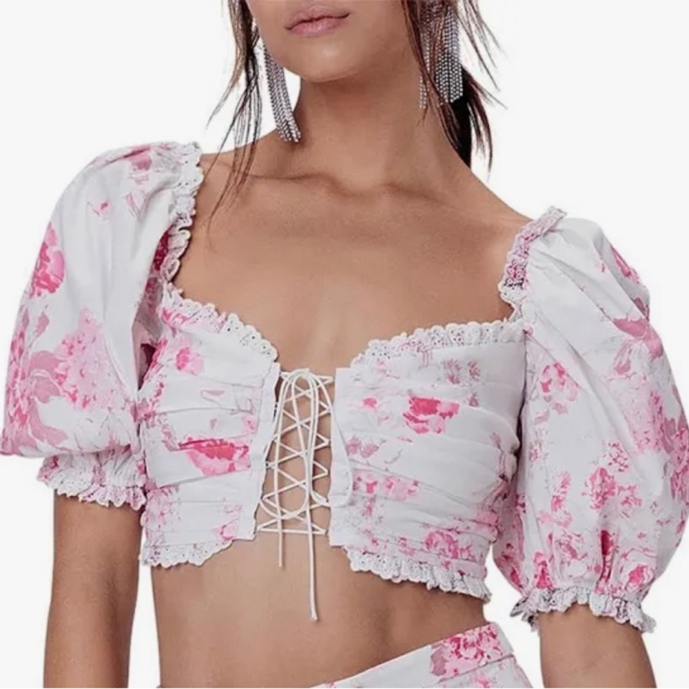 For Love and Lemons Puffed sleeves crop top